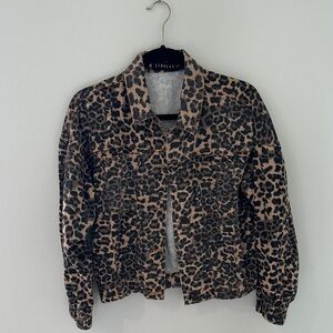 Lioness Leopard Print Jean Jacket in Tan and Black